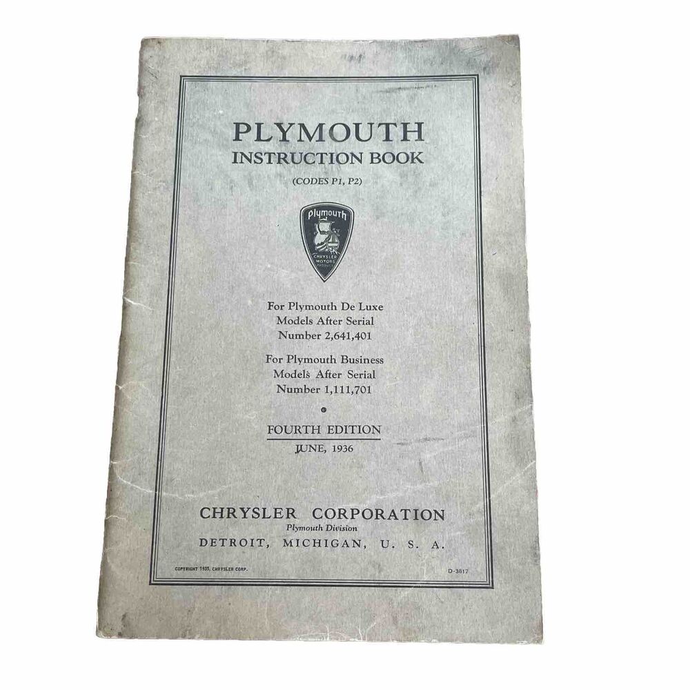 1936 Plymouth Owners Manual User Guide Operator Instruction Book Fuses Fluids